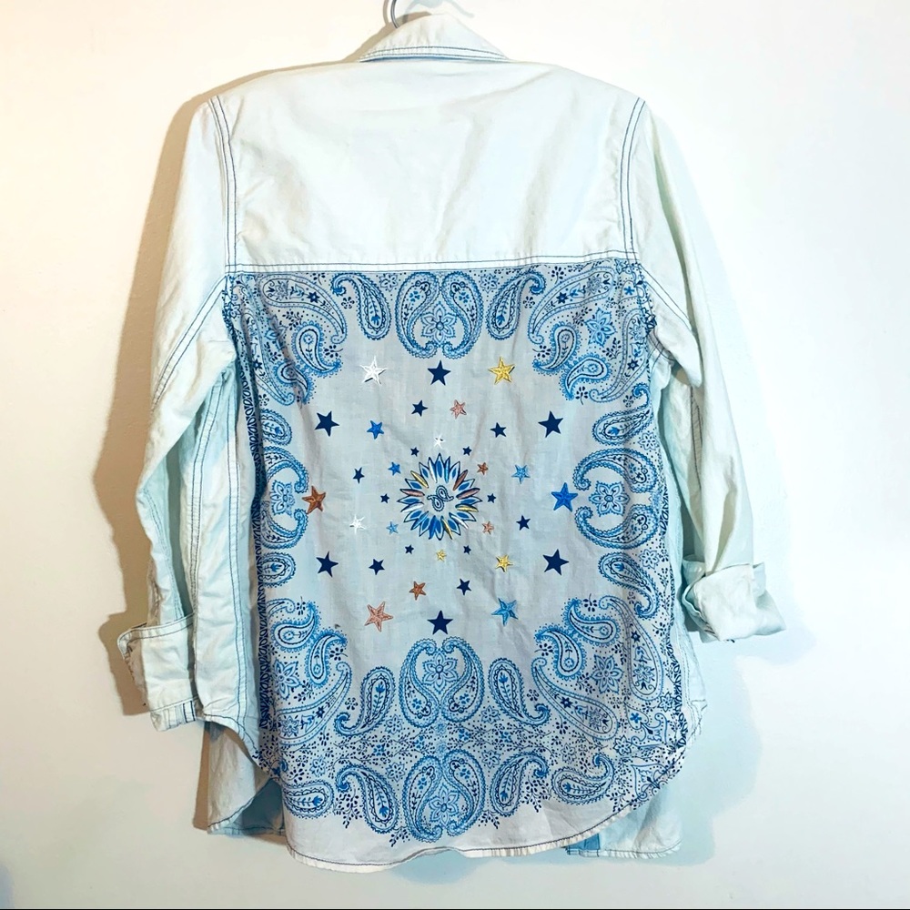 Free People Denim Button Down Shirt Bandana Back